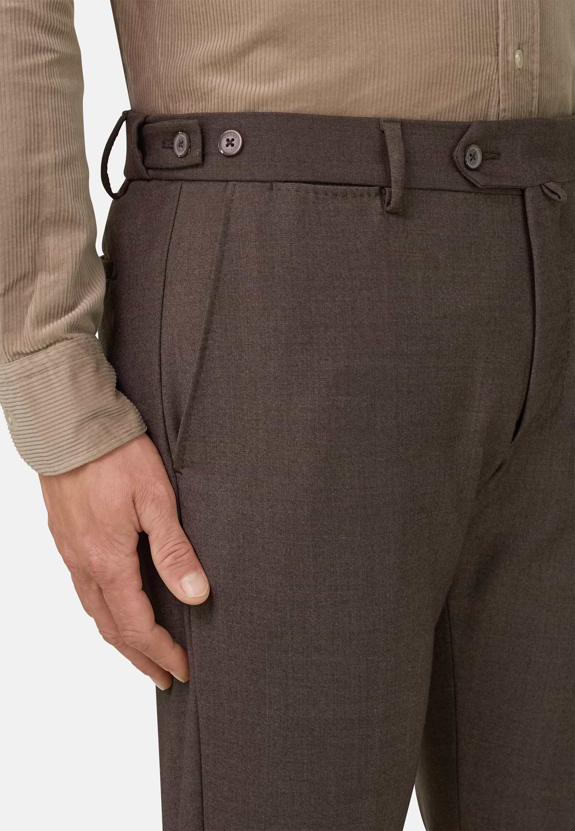 Trousers in Stretch Flannel, Brown, hi-res, 3