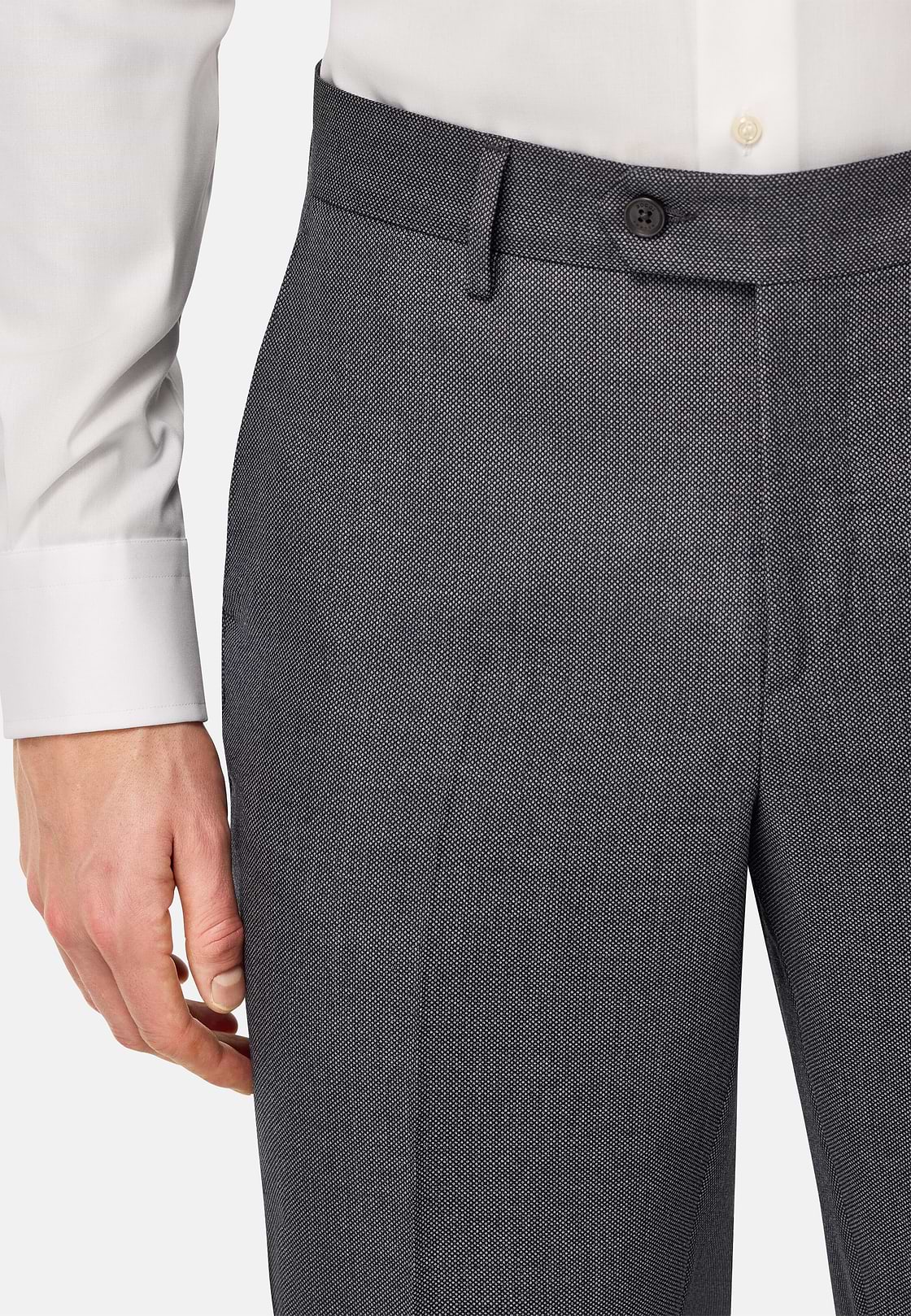 Pure Wool Bird's Eye Trousers, Medium grey, hi-res