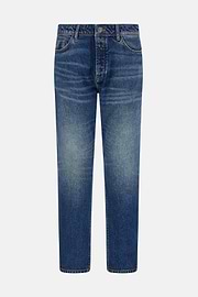 Jean En Denim Extensible Bleu À Délavage Moyen, Bleu, hi-res