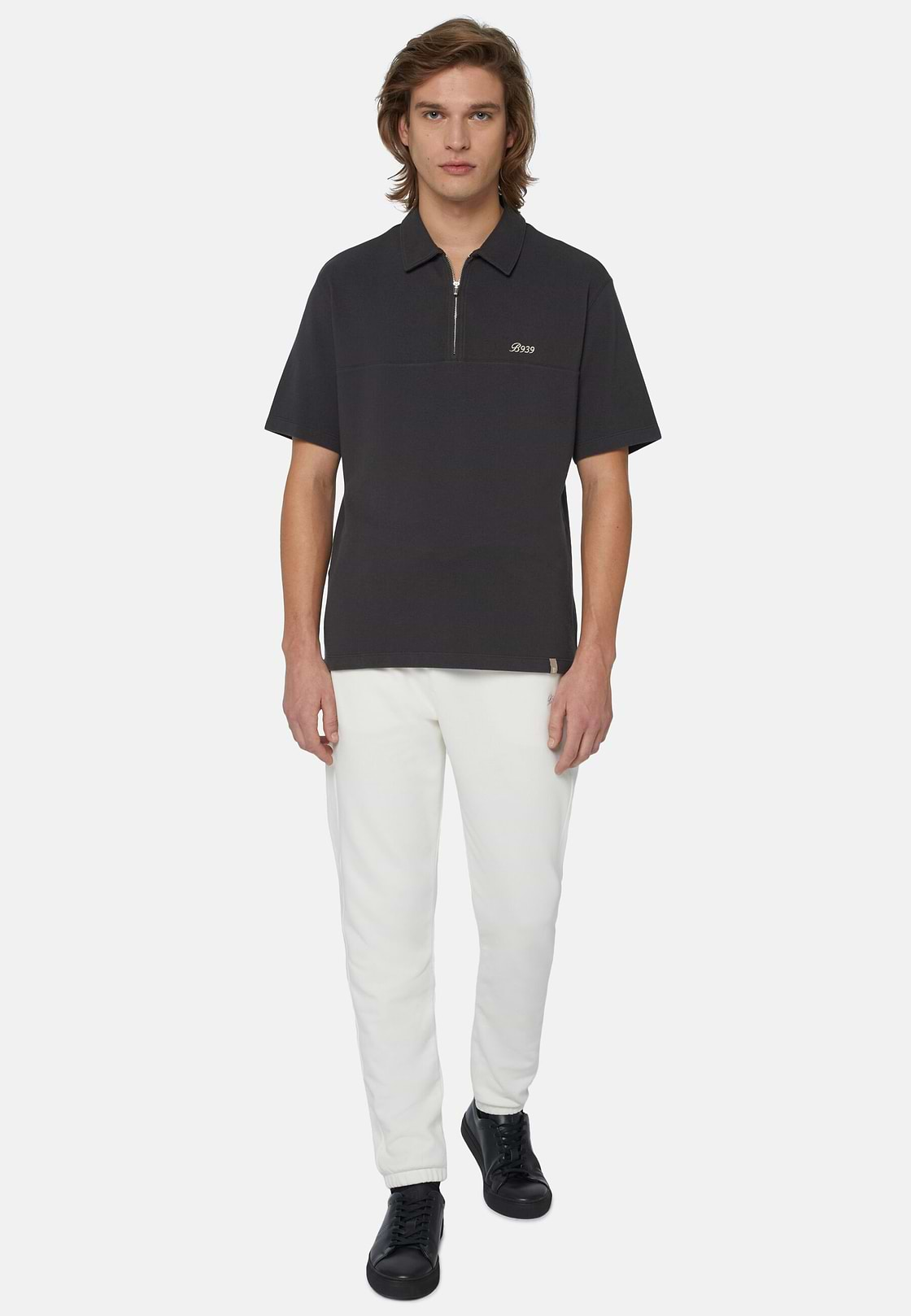 Organic Cotton Blend Piqué Polo Shirt, Black, hi-res