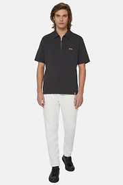 Organic Cotton Blend Piqué Polo Shirt, Black, hi-res