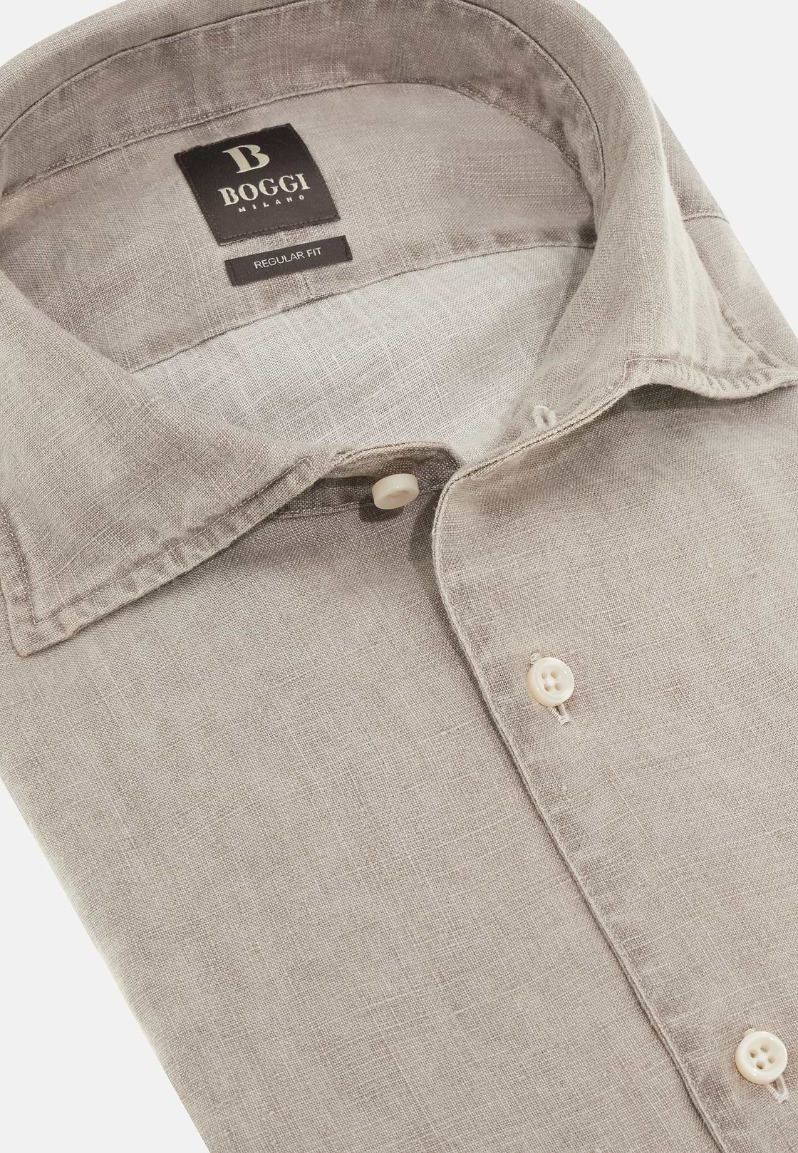 Regular Fit Linen Shirt, Taupe, hi-res