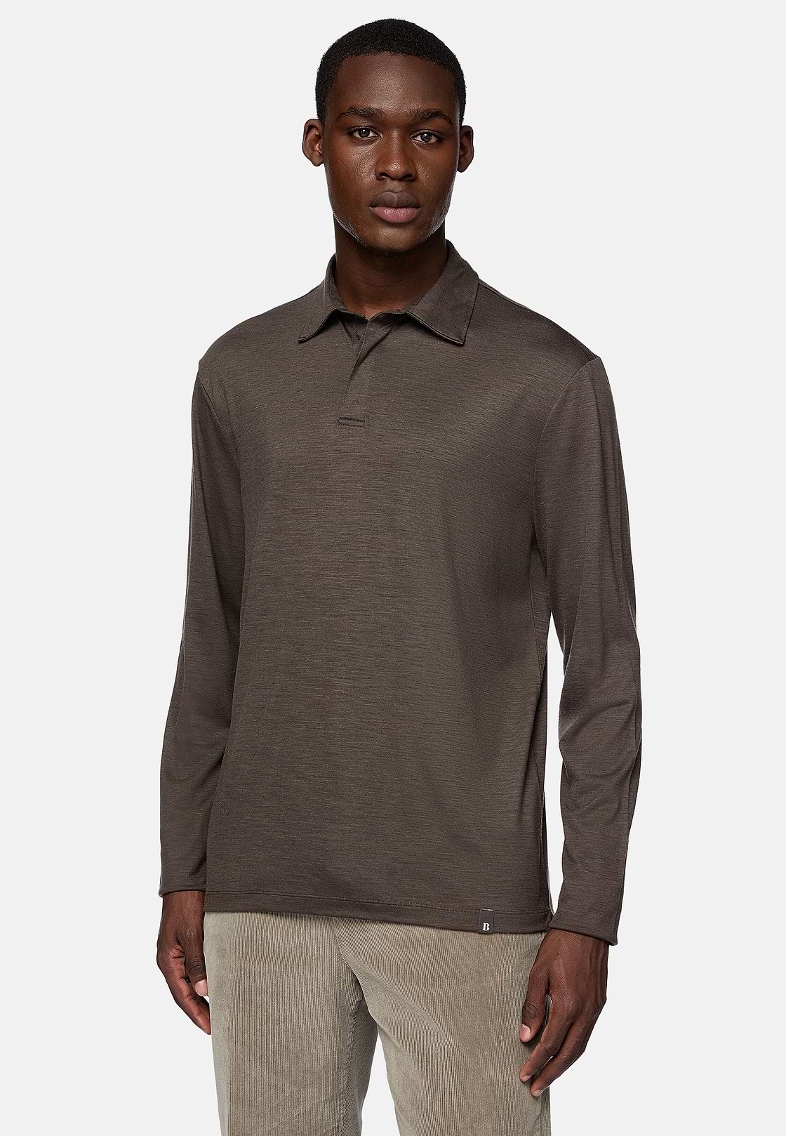 Tencel Wool Polo Shirt, Brown, hi-res