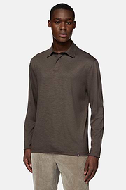 Poloshirt Aus Wolle Und Tencel, Braun, hi-res