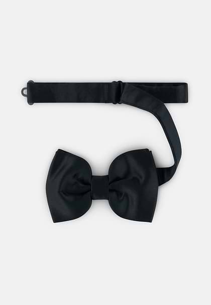 Black Knotted Silk Bow Tie, Black, hi-res