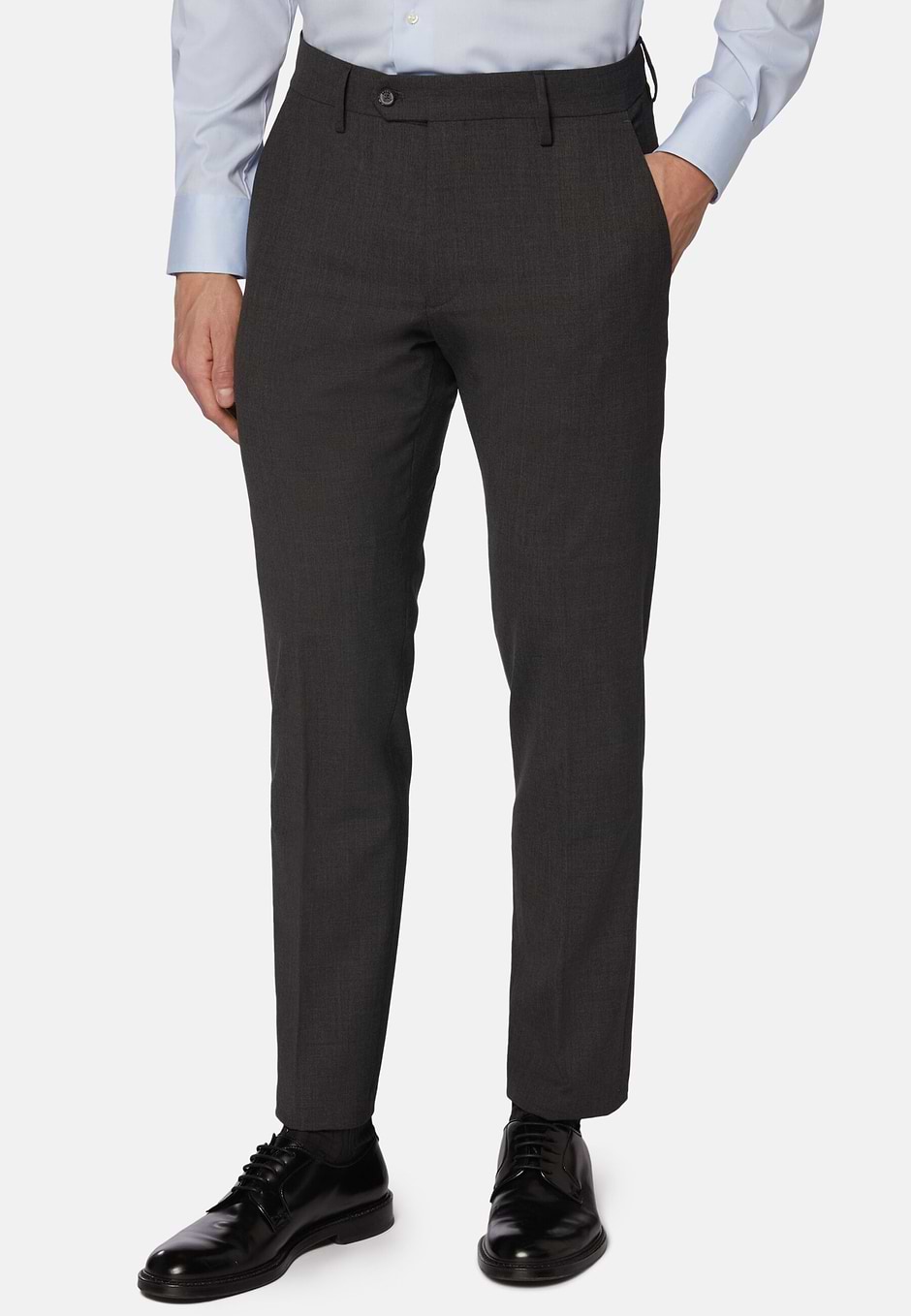 Pantalón Elastificado En Lana Lavable, Carbón, hi-res