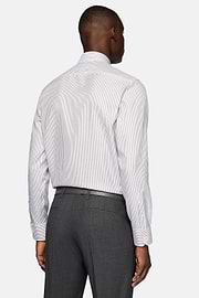 Camicia A Righe In Twill Di Cotone Slim Fit, Marrone, hi-res