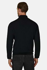Full-Zip-Pullover aus extrafeiner Merinowolle, Schwarz, thumb, 4