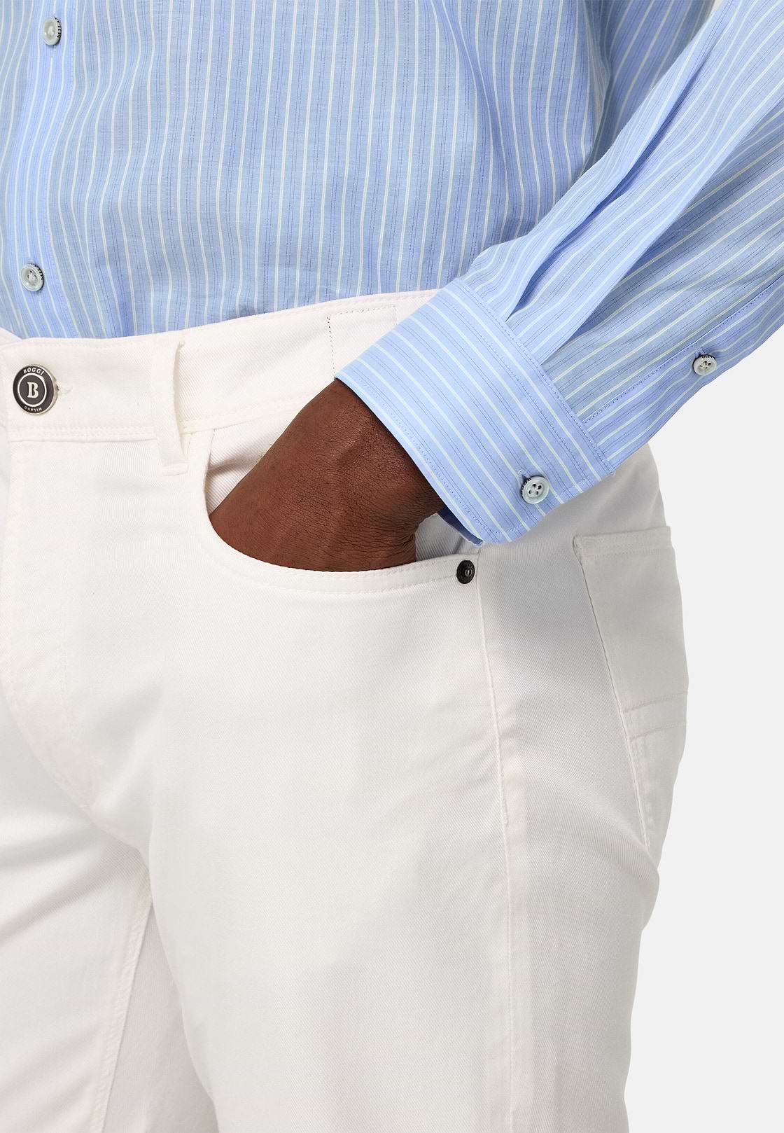 Camicia In Popeline Di Cotone A Righe Regular, Azzurro, hi-res