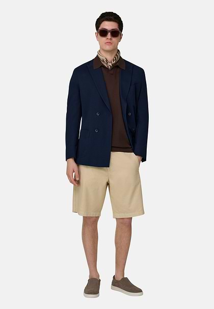 BROOKLYN | Doppelreihiges Sakko Mit Mikrostruktur Aus Reiner Baumwolle, Navy blau, hi-res