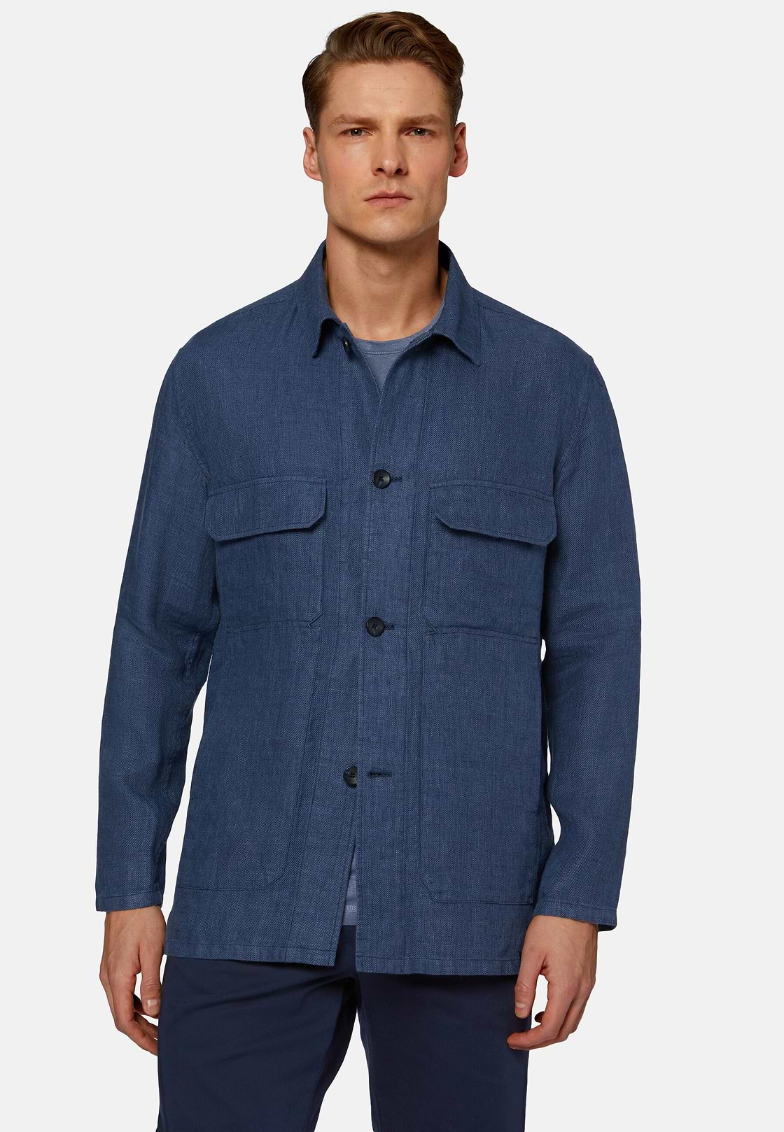 Linen Shirt Jacket, Blue, hi-res