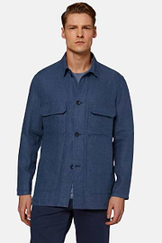 Veste Chemise En Lin, Bleu, hi-res