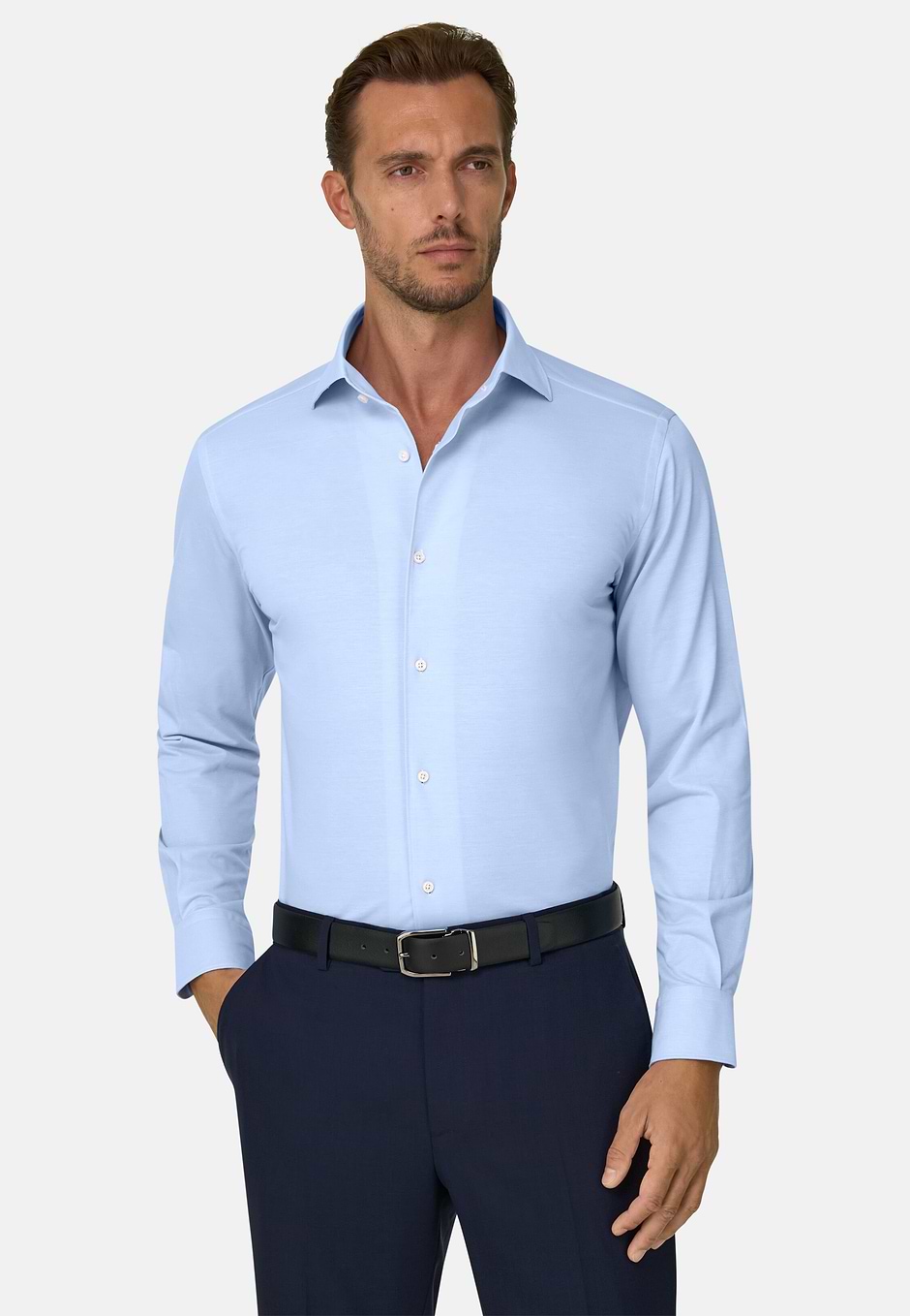 Camisa estilo polo de punto japonés regular fit, Azul claro, hi-res