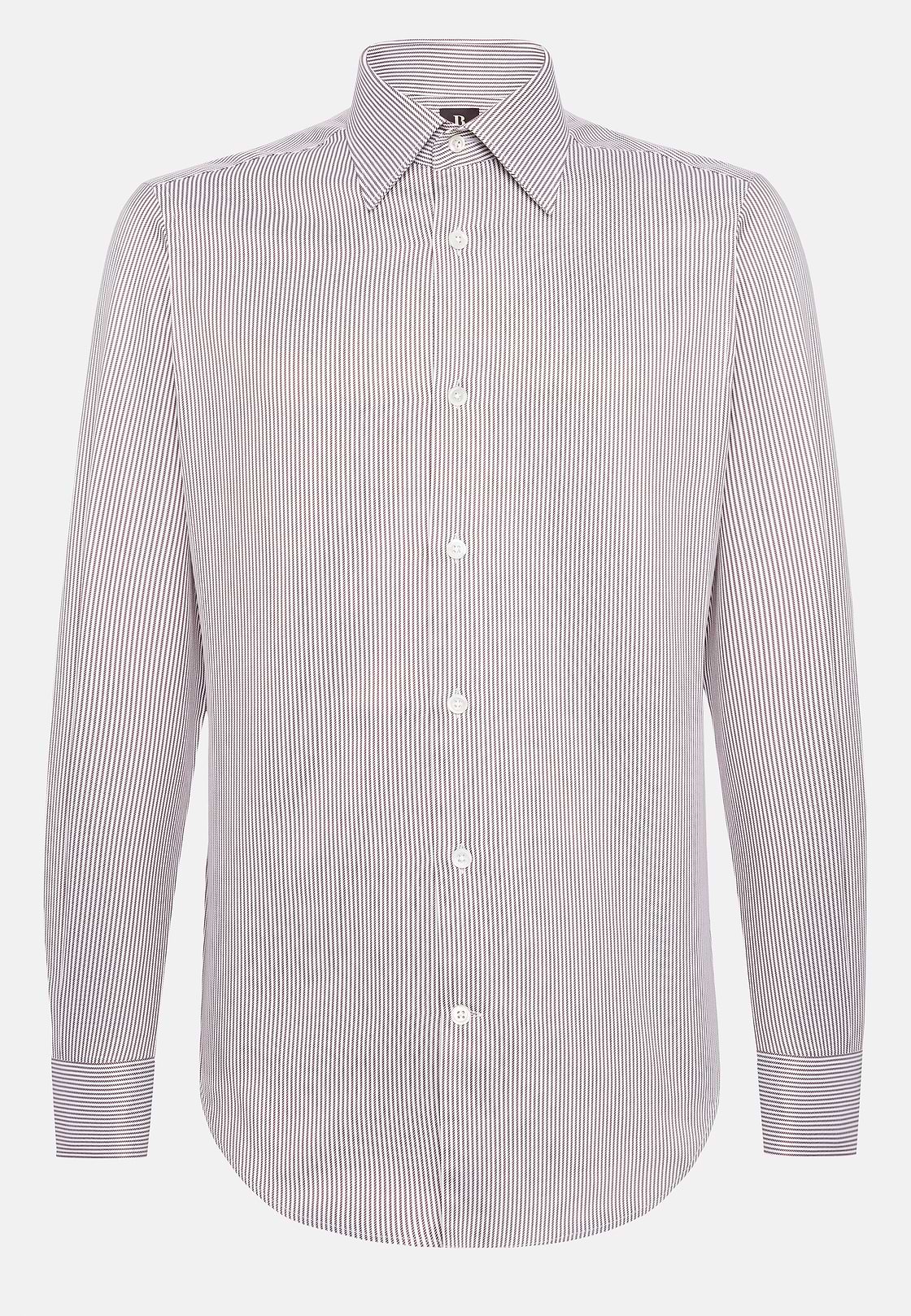 Camicia A Righe In Cotone Regular Fit, Marrone, hi-res