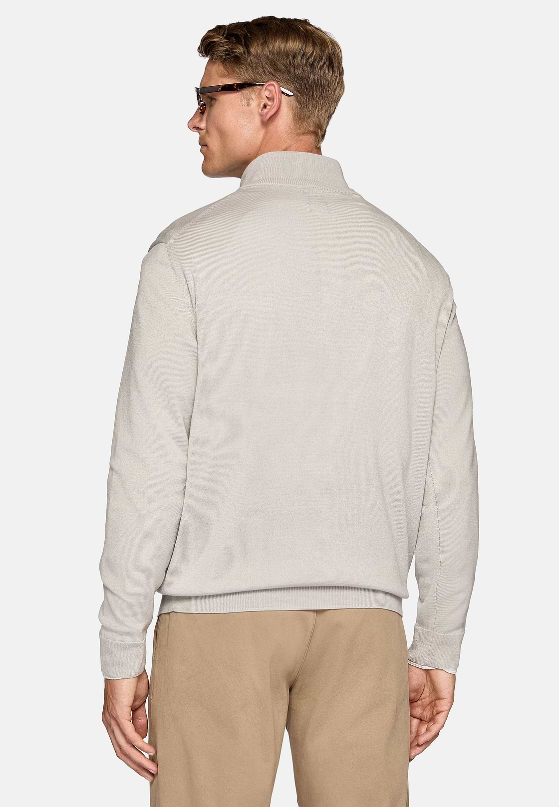 Hellgrauer Pullover Mit Halbem Reißverschluss Aus Merinowolle, Light grey, hi-res