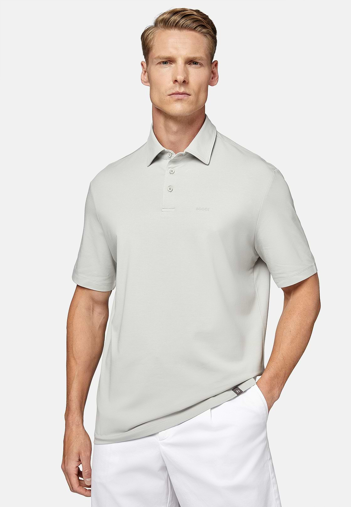 Polo In Cotone Supima Elasticizzato, Light grey, hi-res