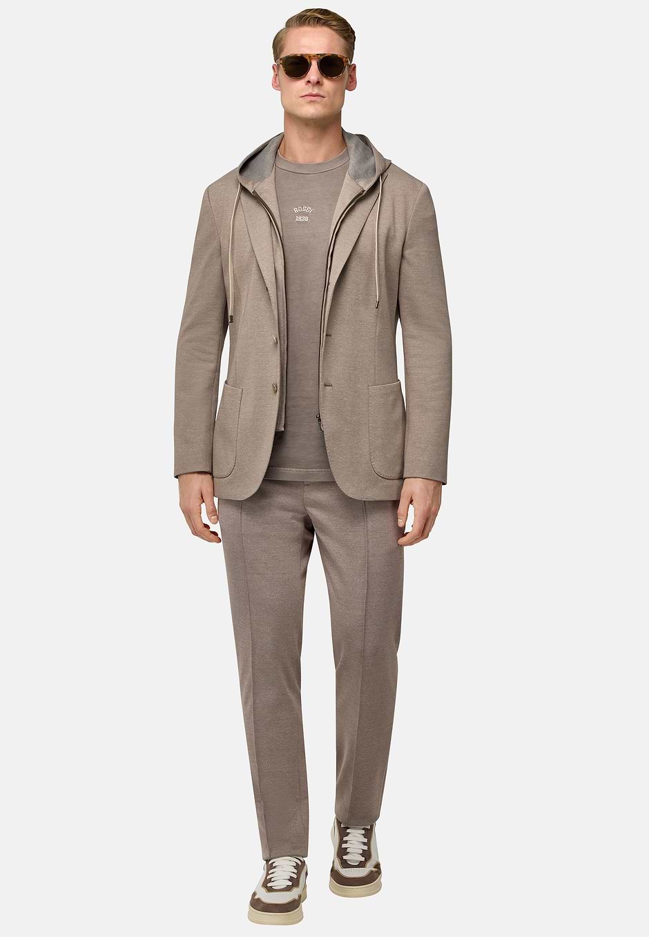 Madison Cotton Blend Sweatshirt Jacket, Taupe, hi-res