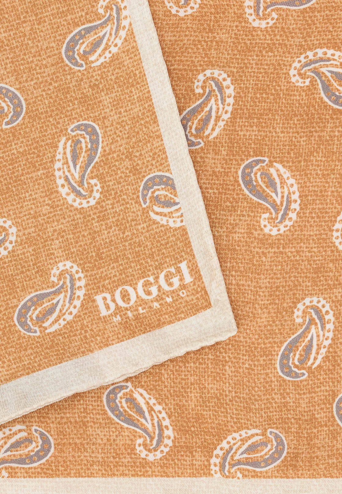 Paisley Print Silk Pocket Square, Orange, hi-res, 3