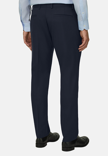 Trousers in Stretch Knitted Wool, Navy blue, hi-res