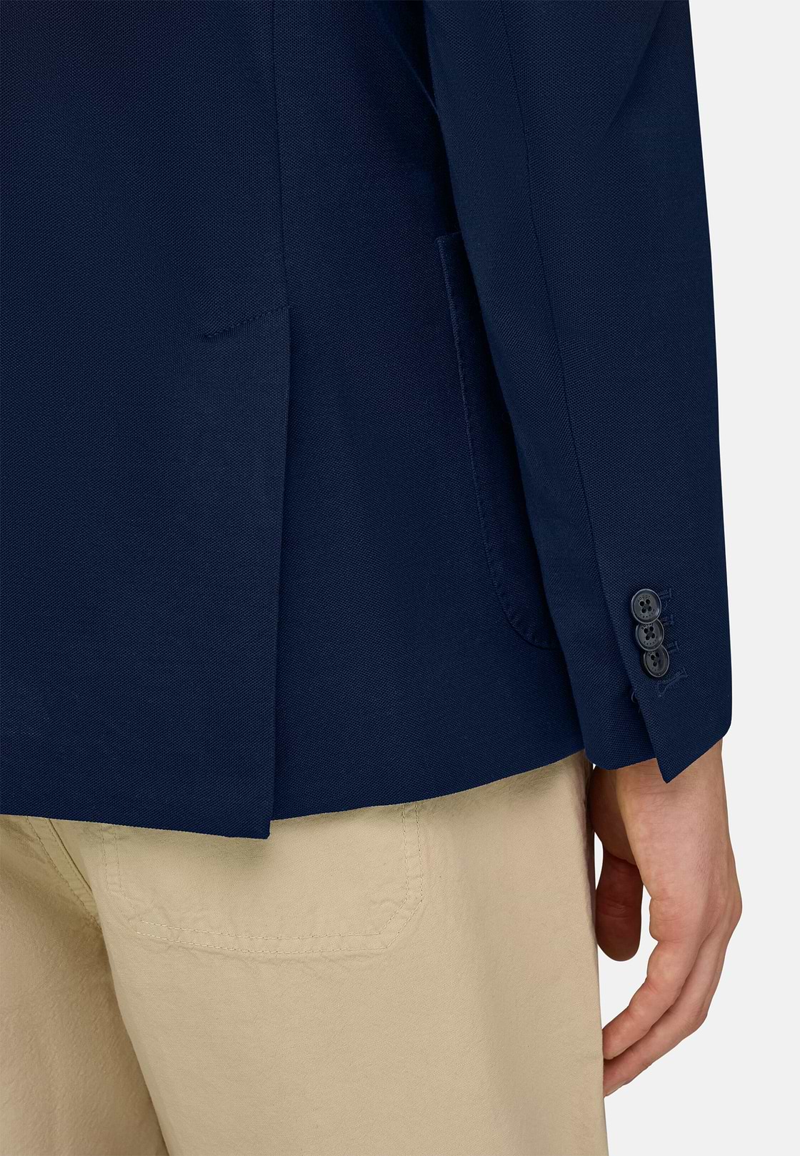 BROOKLYN | Micro Textured Double-Breasted Jacket in Pure Cotton, Navy blue, hi-res, 4