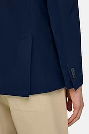 BROOKLYN | Micro Textured Double-Breasted Jacket in Pure Cotton, Navy blue, thumb, 4