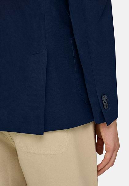 BROOKLYN | Doppelreihiges Sakko Mit Mikrostruktur Aus Reiner Baumwolle, Navy blau, hi-res
