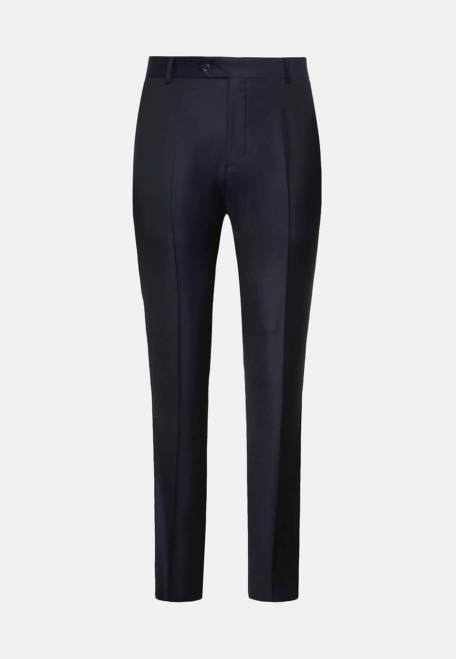 Regular Fit Charcoal Grey Super 130 Wool Trousers, Navy blue, hi-res