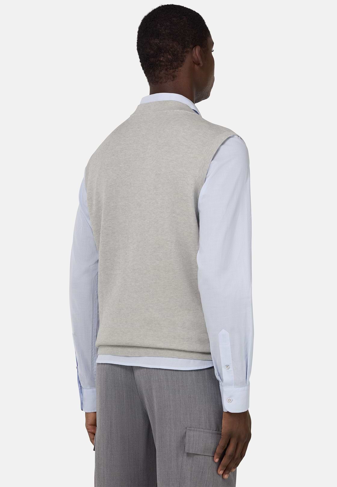 Cotton and Silk V-Neck Jumper, Grey, hi-res
