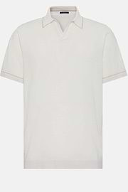 Weißes Strick-Poloshirt Aus Baumwollkrepp, Weiß, hi-res