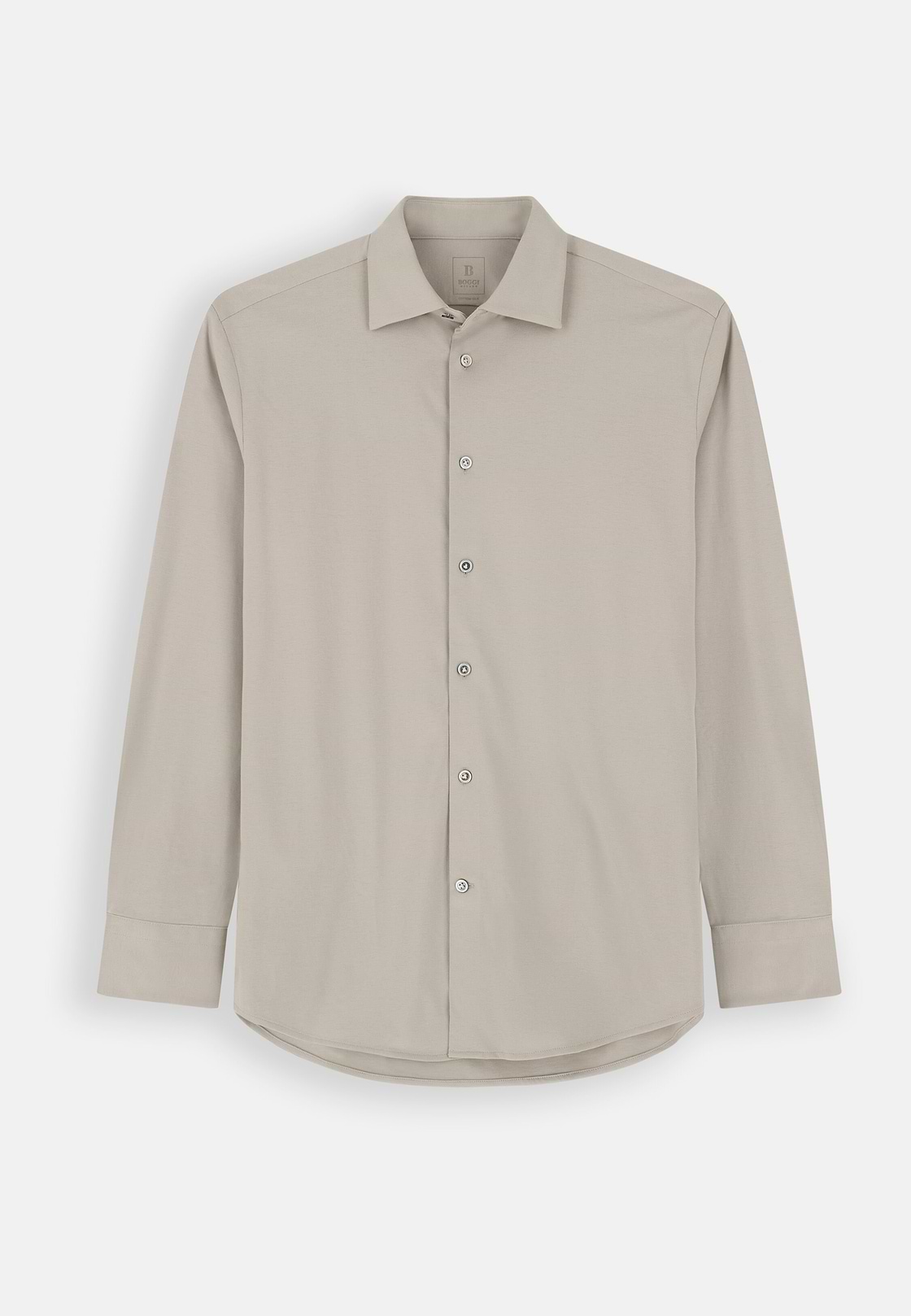 Polo Camicia in Cotone e Seta Regular Fit, Beige, hi-res, 7