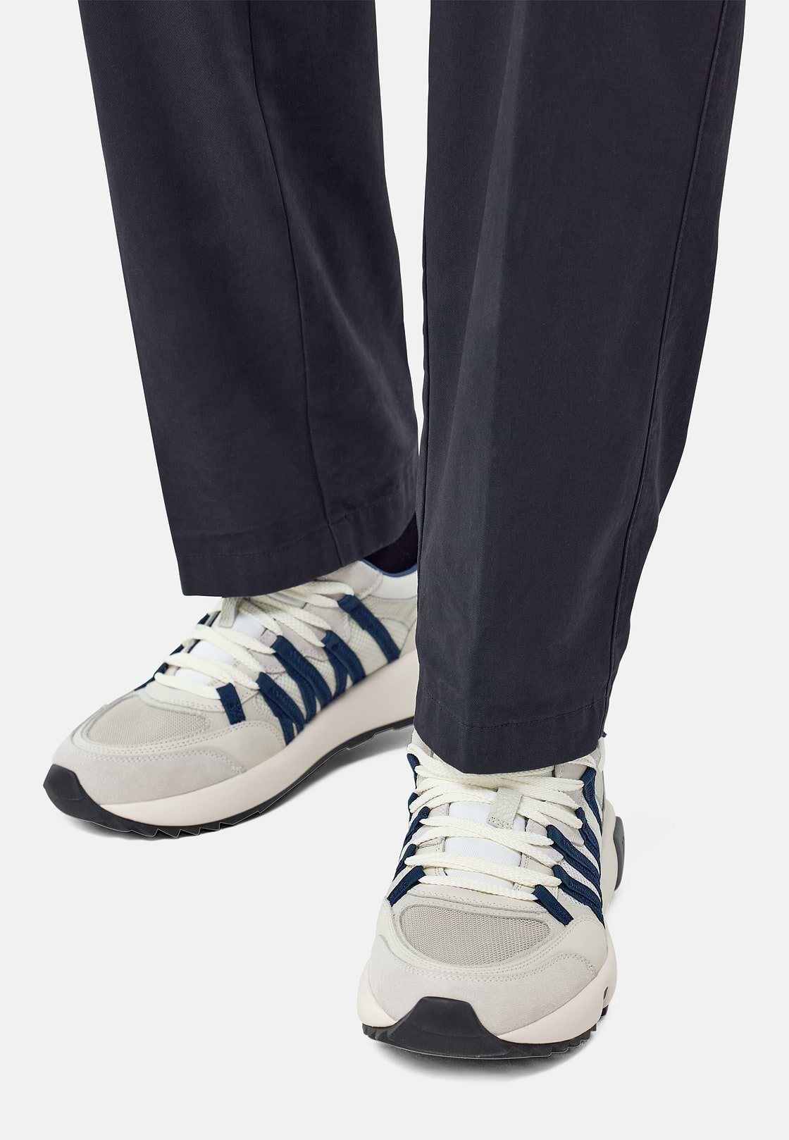 Technical Fabric and Leather Trainers, White - Blue, hi-res