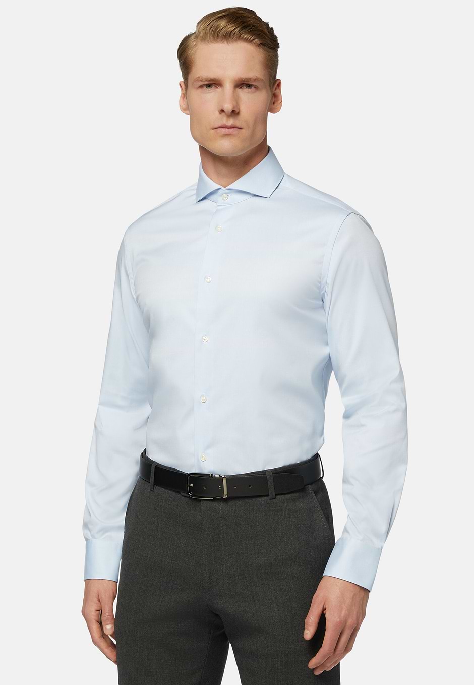 Slim Fit Pinpoint Cotton Shirt, Light Blue, hi-res