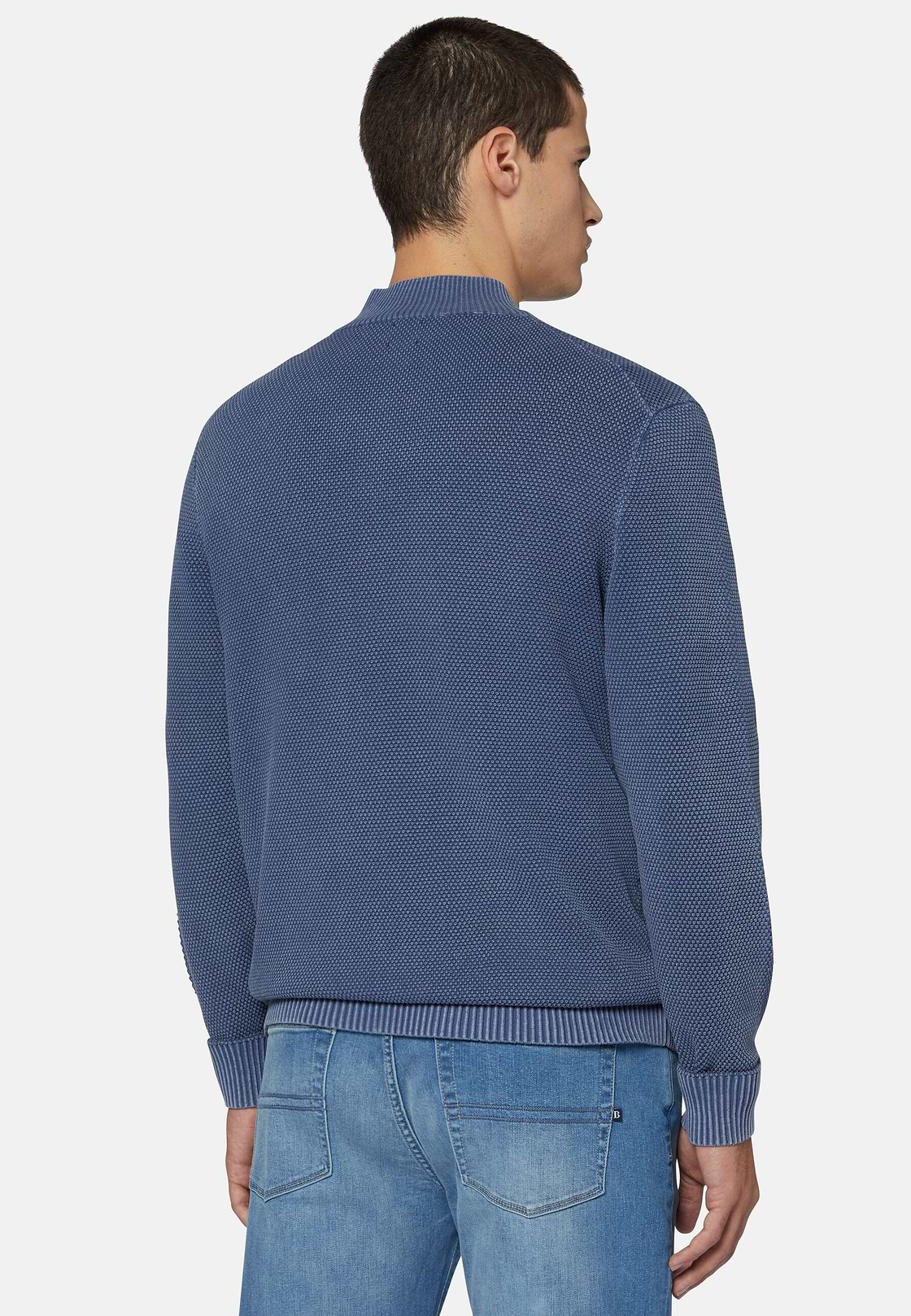 Pullover mit Offenem Kragen Indigo, Indigo, hi-res