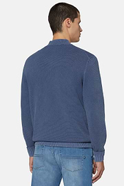 Cotton Stitching Mock Neck 12Gg, Indigo, hi-res