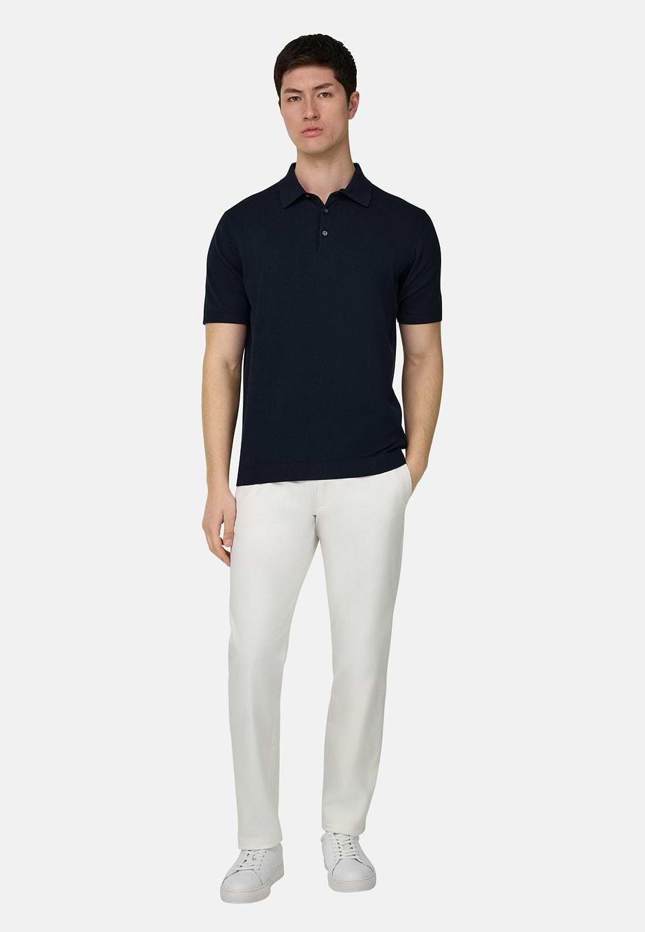 Polo In Cotone Crepe, Navy, hi-res