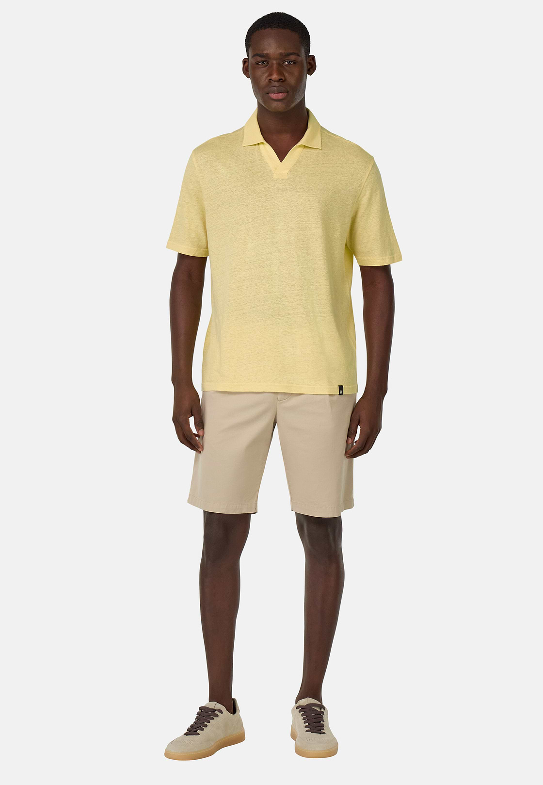 Stretch Linen Jersey Polo Shirt, Yellow, hi-res