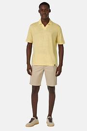 Stretch Linen Jersey Polo Shirt, Yellow, hi-res