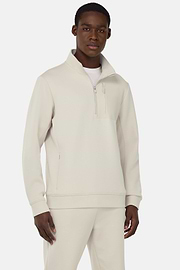 Felpa Mezza Zip In Light Scuba Misto Cotone, Sabbia, thumb, 1