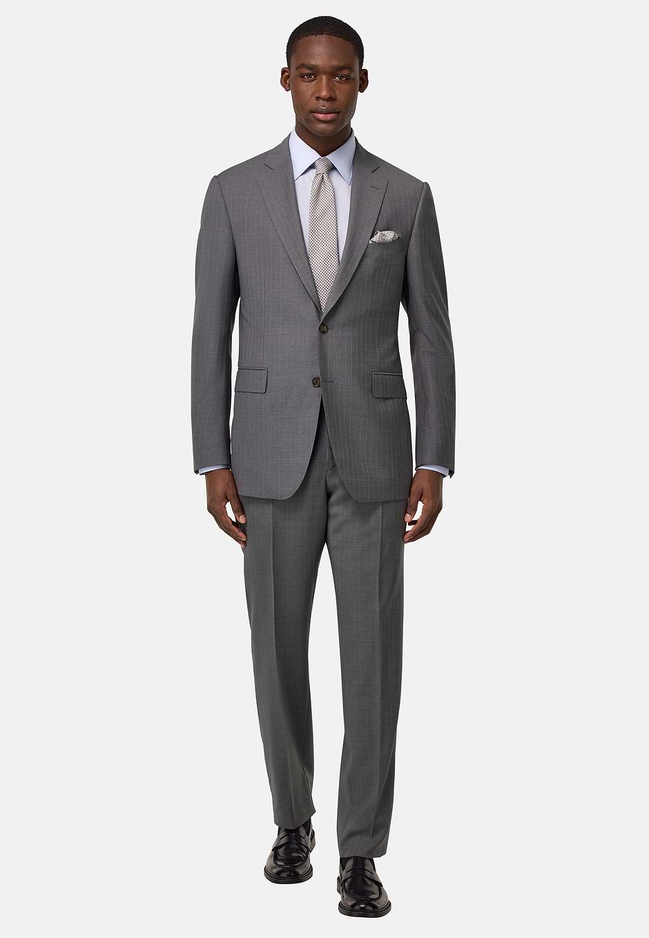 Traje De Pura Lana Con Raya Diplomática, Gris, hi-res