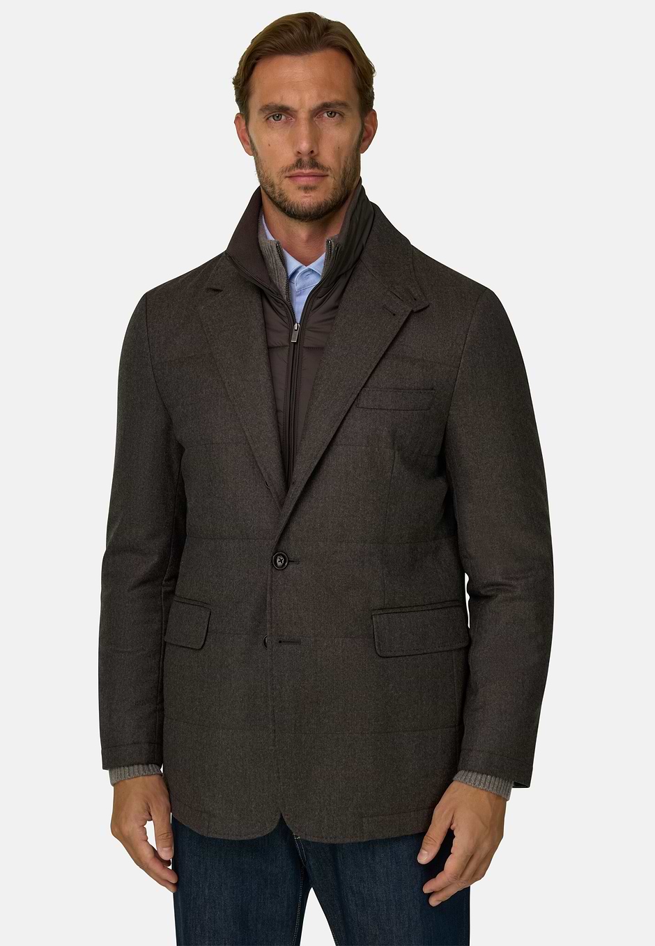 Jacket in Wool Mélange, Brown, hi-res
