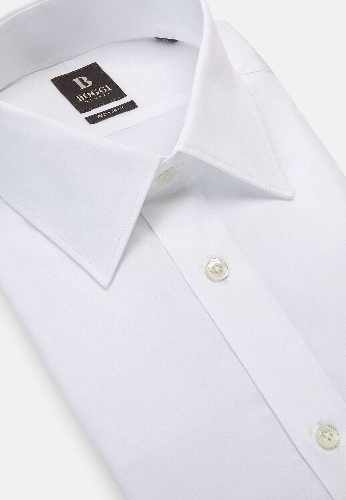 Camisa De Sarga De Algodón Corte Regular, Blanco, hi-res