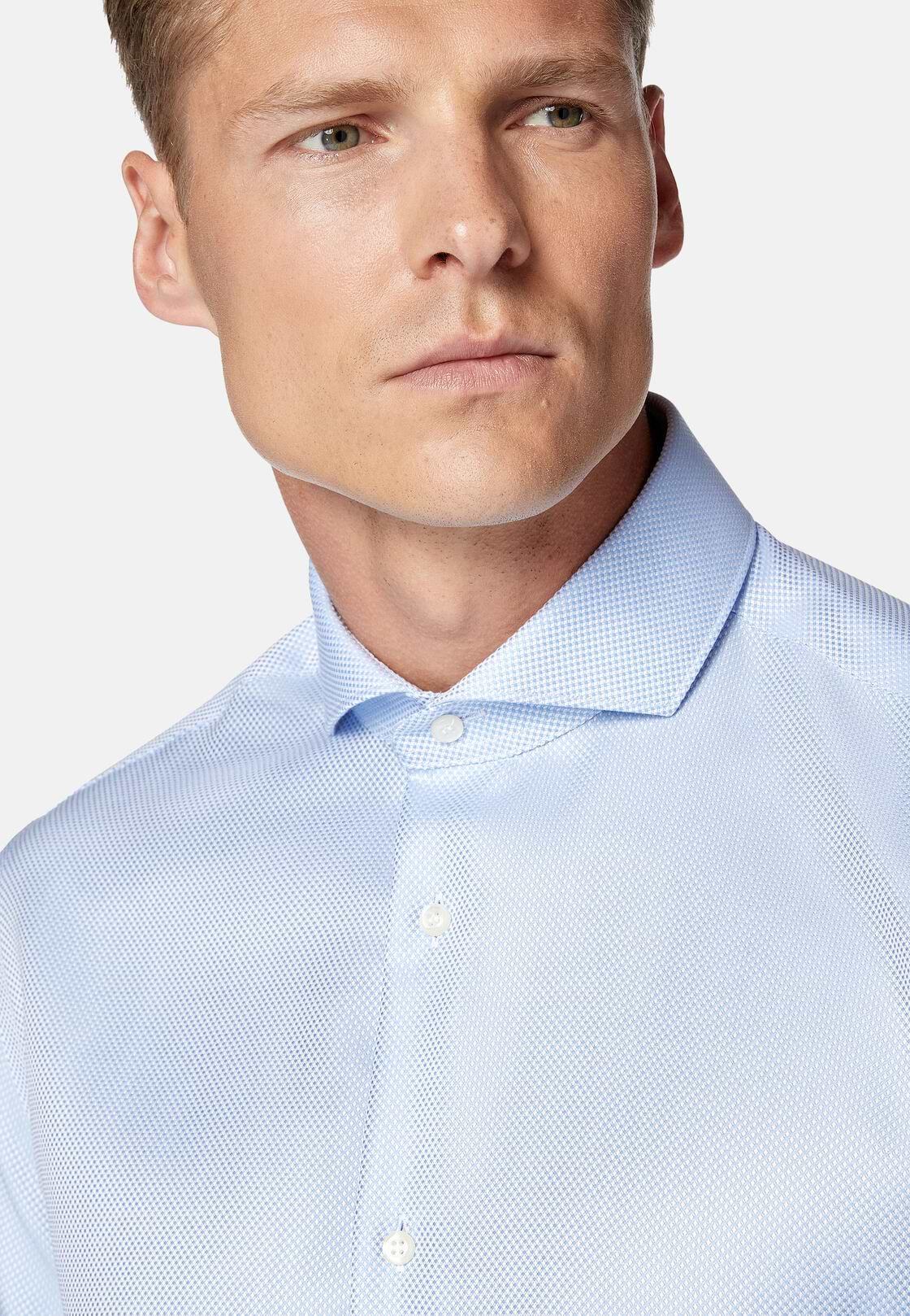 Chemise En Coton Dobby Slim Fit, Bleu clair, hi-res