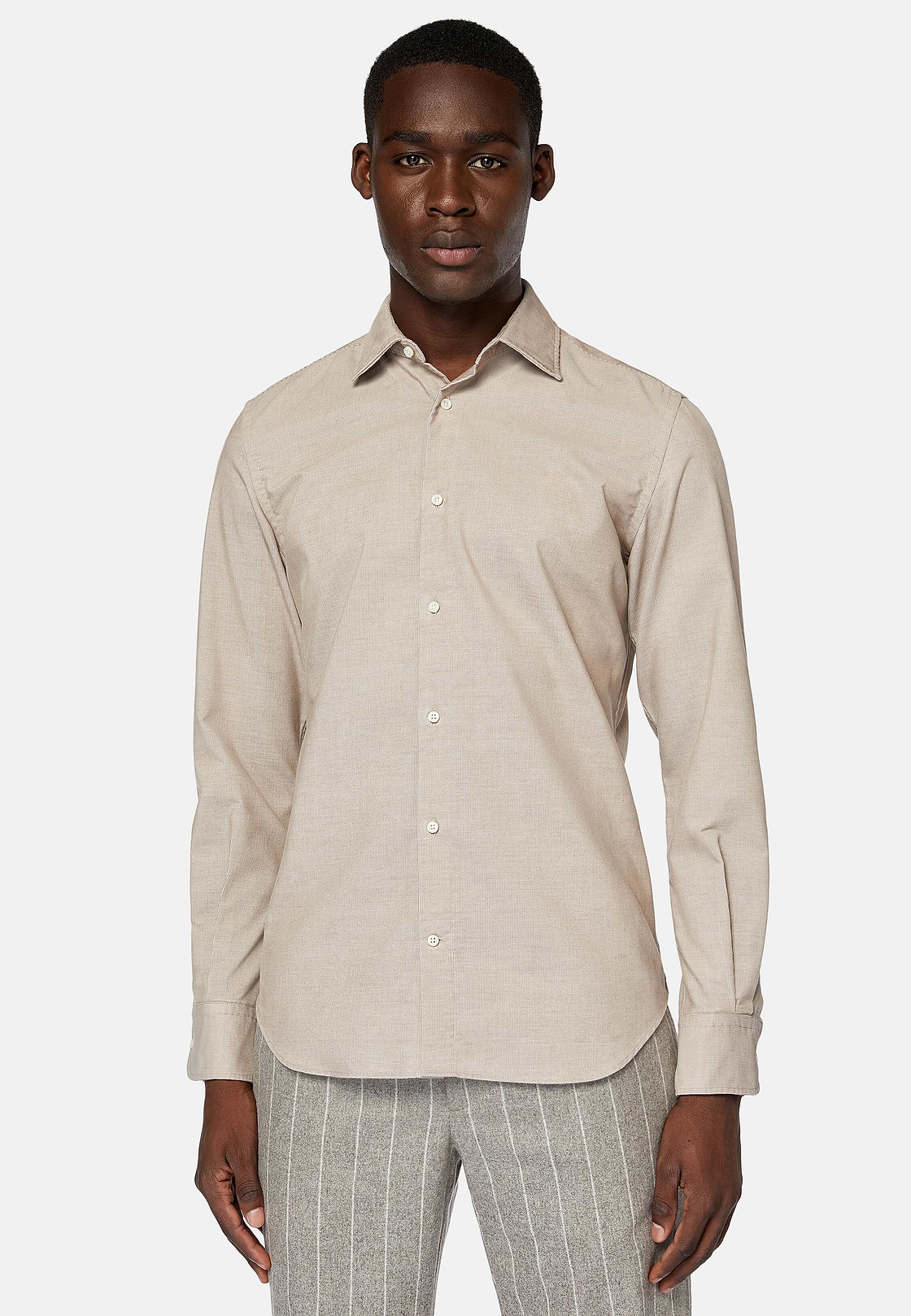 Camisa De Terciopelo De Algodón Regular Fit, Beige, hi-res