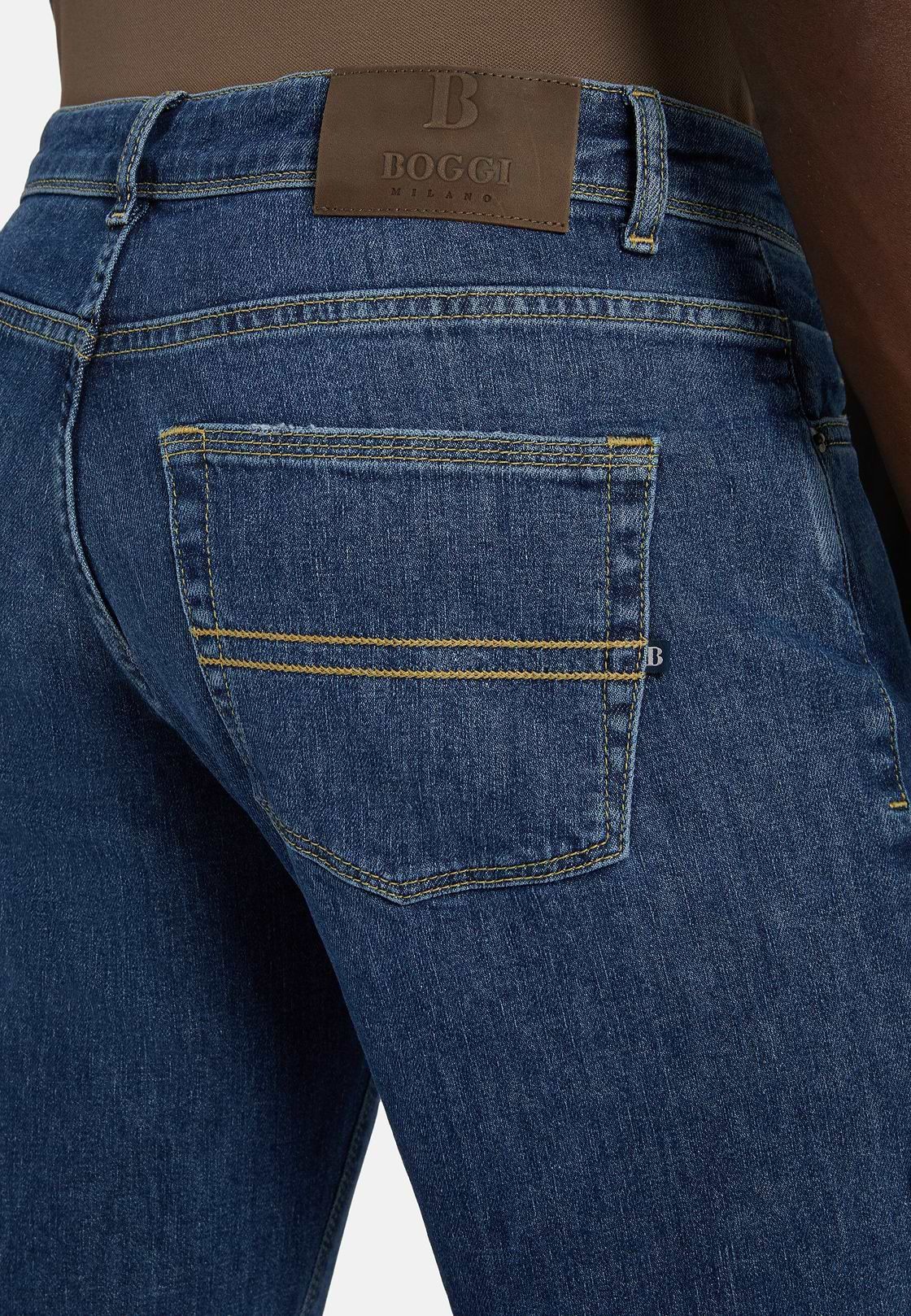 Jean En Denim Extensible Bleu Foncé, Bleu Foncé, hi-res