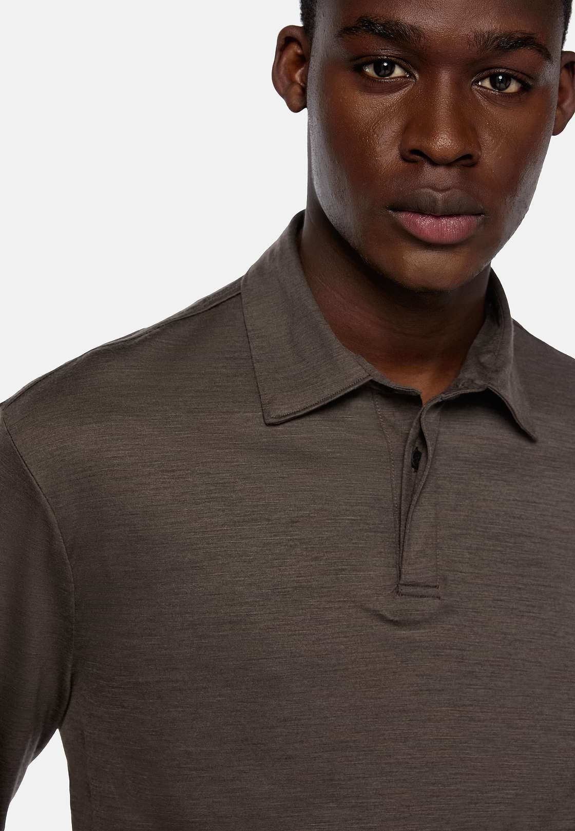 Camisa polo de lã Tencel, Brown, hi-res