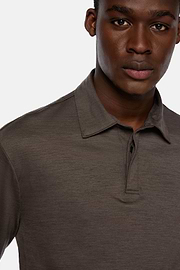 Poloshirt Tencel Wol, Brown, hi-res