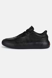 Tumbled Leather Trainers With Logo, Black, hi-res