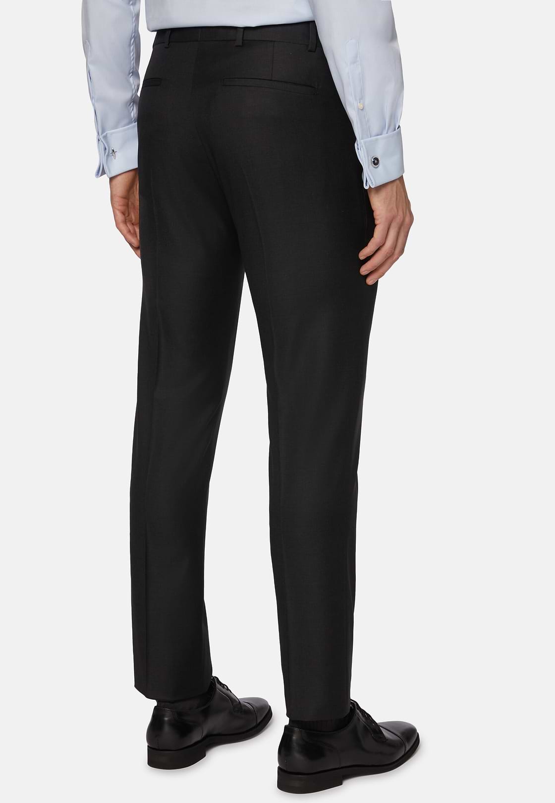 slim Fit Charcoal Grey Super 130 Wool Pants, Charcoal, hi-res