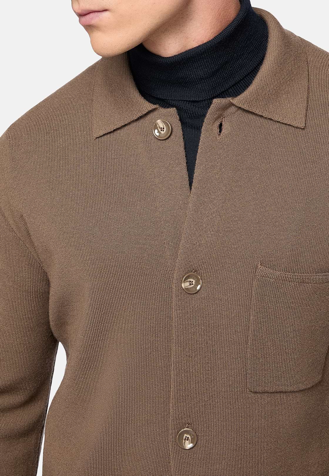 Camisa Over Shirt em lã de merino castanha, Brown, hi-res