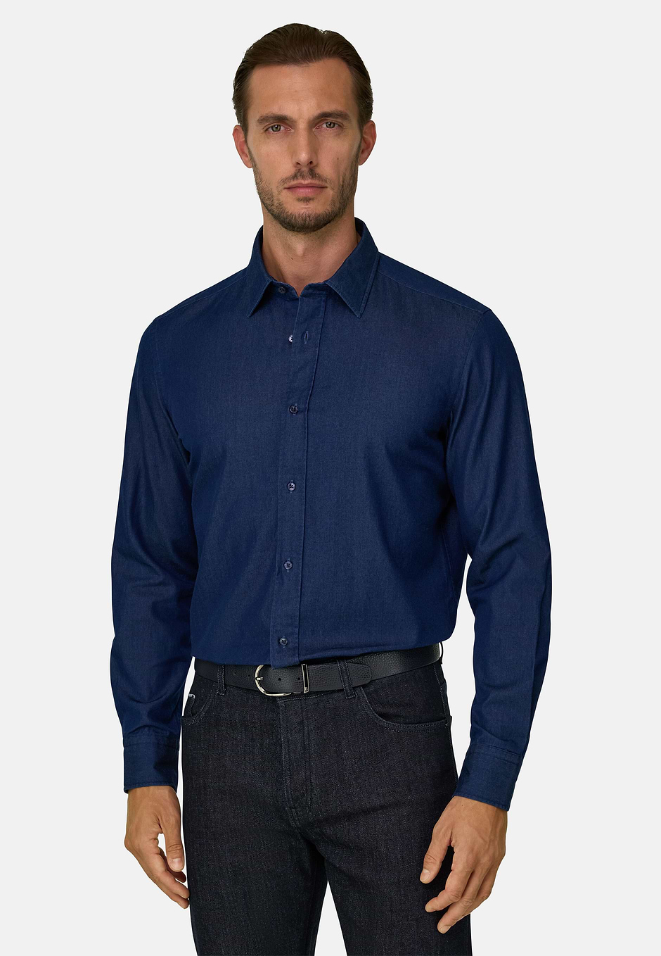 Camisa en Denim de Algodón Regular Fit, Azul Oscuro, hi-res